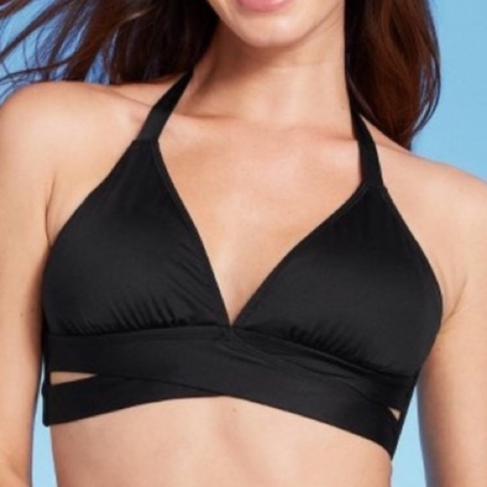Shade & Shore Black Bikini Halter Top Size Medium